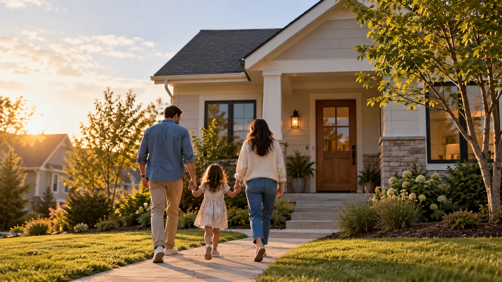 Illustrative photograph of a family walking toward home together