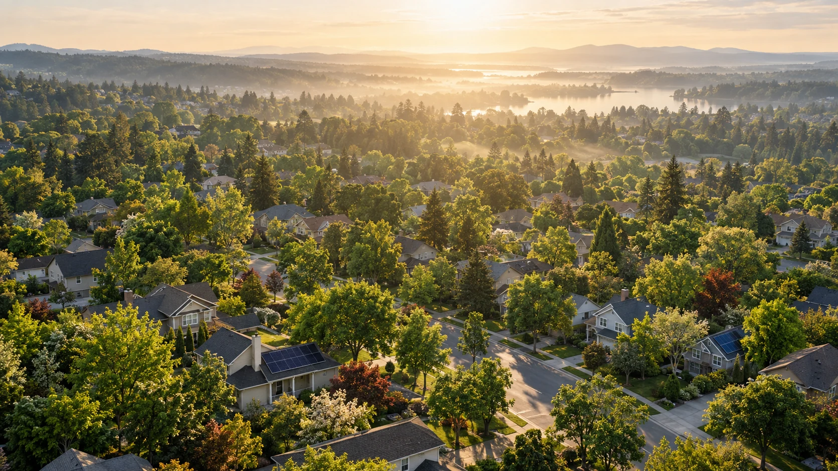 Illustrative photograph of a green residential neighborhood
